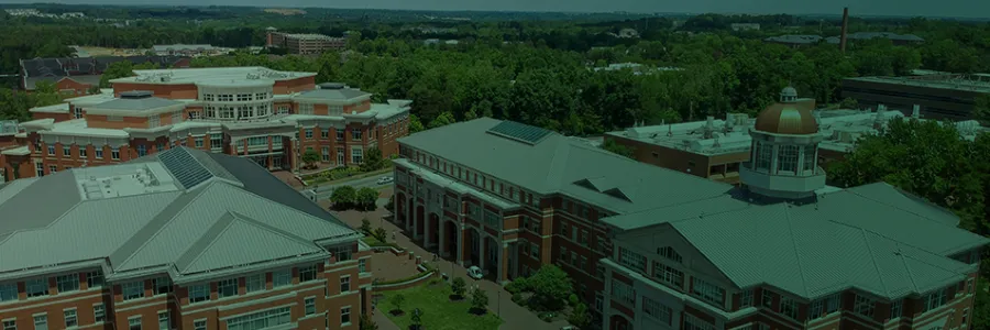 Aerial of campus shaded in green